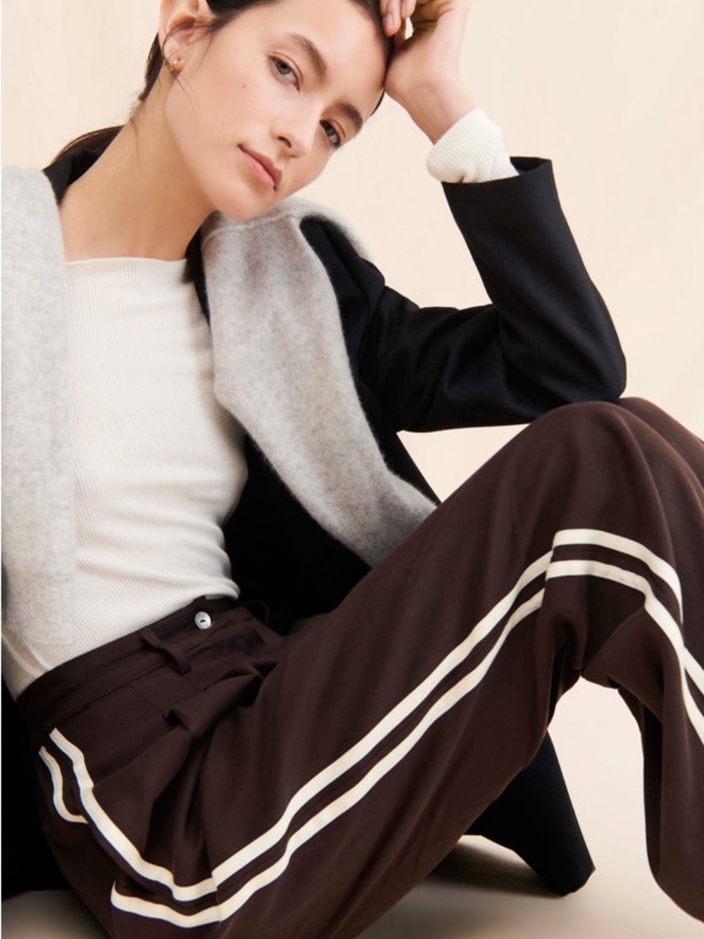 Donni Twill Pleated Stripe Pants